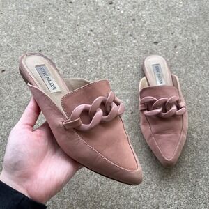 Steve Madden Fleur Pink Leather Pointed Toe Chain Link Mules Flats womens 6M‎